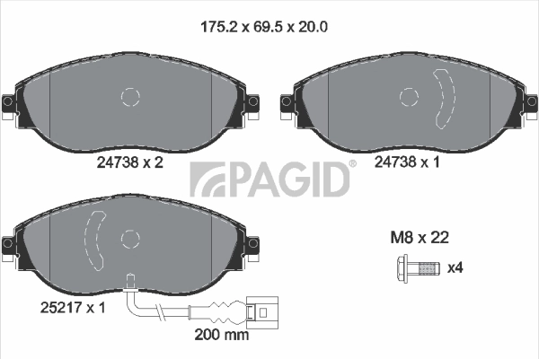 PAGID fékbetétkészlet, tárcsafék - T2488 - TothCarparts
