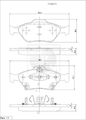 NPS fékbetétkészlet, tárcsafék - T360A74 - TothCarparts