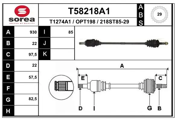 EAI hajtótengely - T58218A1 - TothCarparts