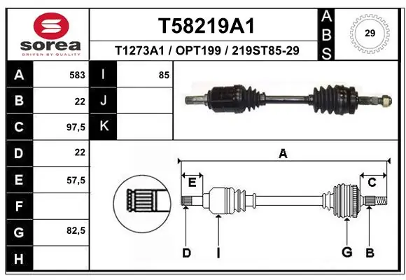 EAI hajtótengely - T58219A1 - TothCarparts