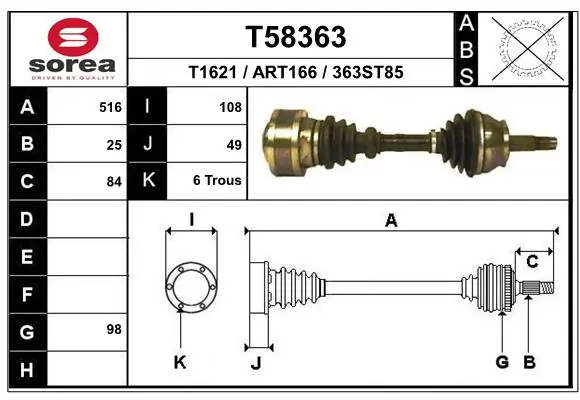 EAI hajtótengely - T58363 - TothCarparts