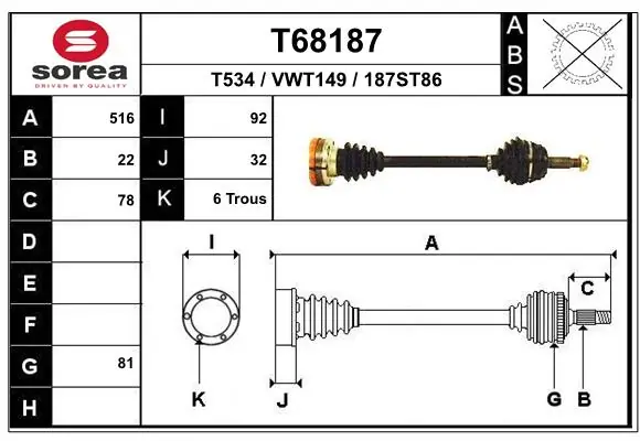 EAI hajtótengely - T68187 - TothCarparts