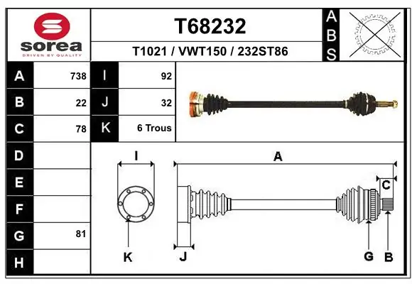 EAI hajtótengely - T68232 - TothCarparts