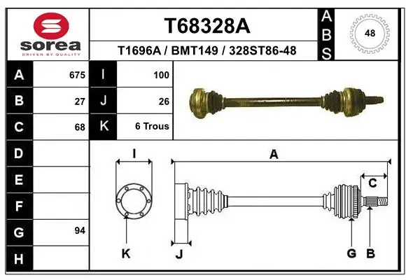 EAI hajtótengely - T68328A - TothCarparts