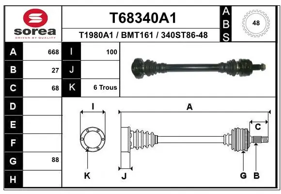 EAI hajtótengely - T68340A1 - TothCarparts