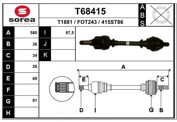 EAI hajtótengely - T68415 - TothCarparts