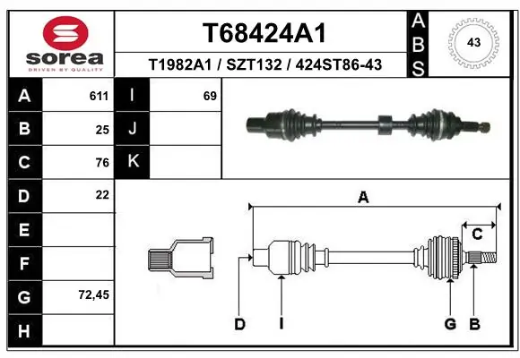 EAI hajtótengely - T68424A1 - TothCarparts