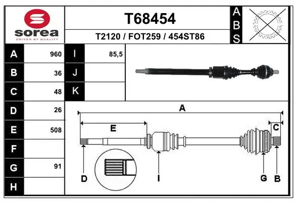 EAI hajtótengely - T68454 - TothCarparts