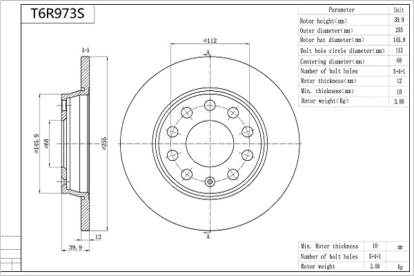 AISIN féktárcsa - T6R973S - TothCarparts