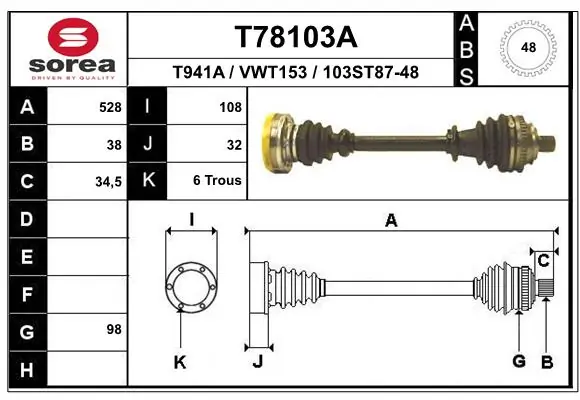 EAI hajtótengely - T78103A - TothCarparts