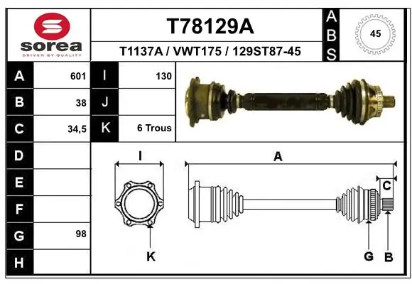 EAI hajtótengely - T78129A - TothCarparts