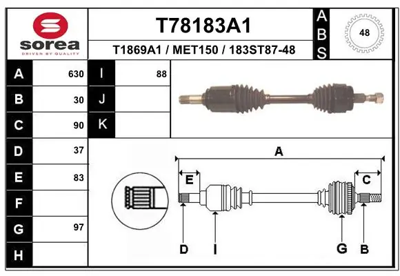 EAI hajtótengely - T78183A1 - TothCarparts