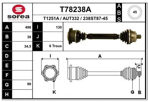 EAI hajtótengely - T78238A - TothCarparts