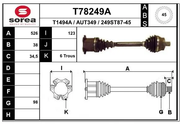 EAI hajtótengely - T78249A - TothCarparts