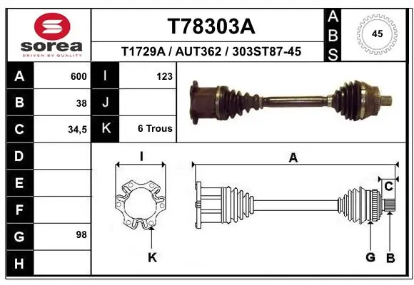 EAI hajtótengely - T78303A - TothCarparts