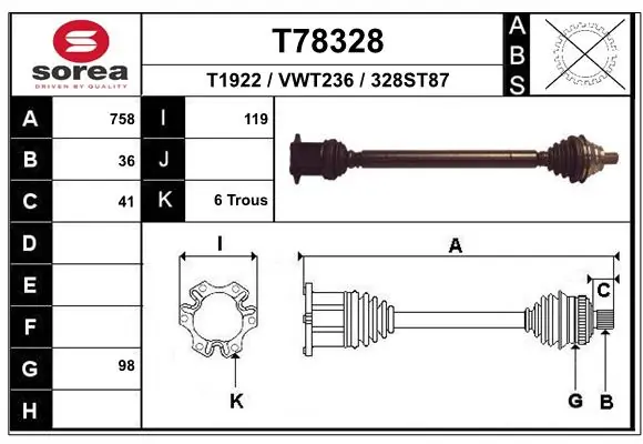 EAI hajtótengely - T78328 - TothCarparts