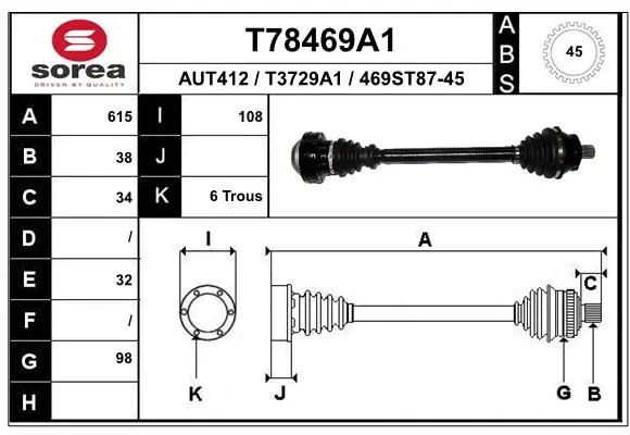 EAI hajtótengely - T78469A1 - TothCarparts