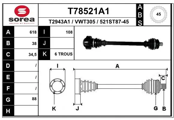 EAI hajtótengely - T78521A1 - TothCarparts