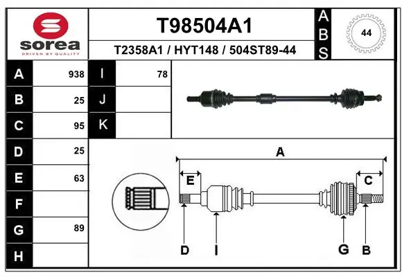 EAI hajtótengely - T98504A1 - TothCarparts