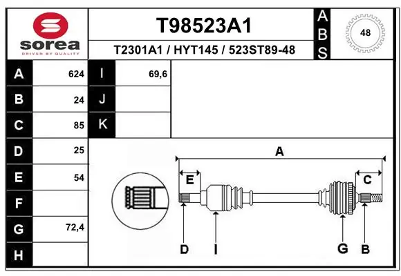 EAI hajtótengely - T98523A1 - TothCarparts