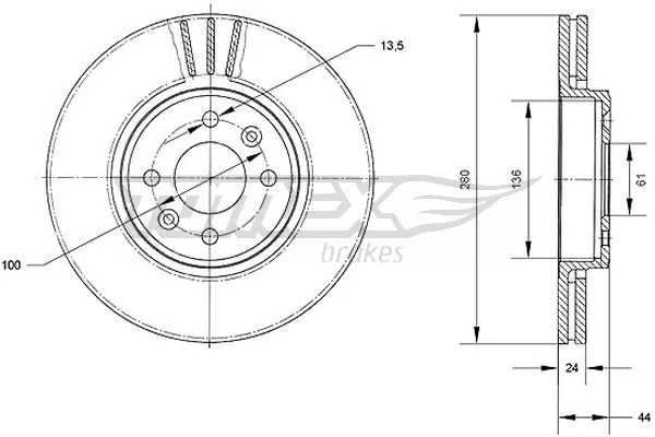 TOMEX Brakes féktárcsa - TX 70-22 - TothCarparts