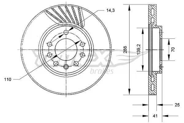 TOMEX Brakes féktárcsa - TX 70-55 - TothCarparts