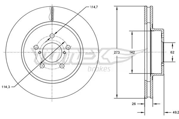 TOMEX Brakes féktárcsa - TX 73-12 - TothCarparts