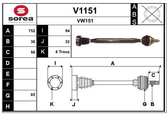 SNRA hajtótengely - V1151 - TothCarparts
