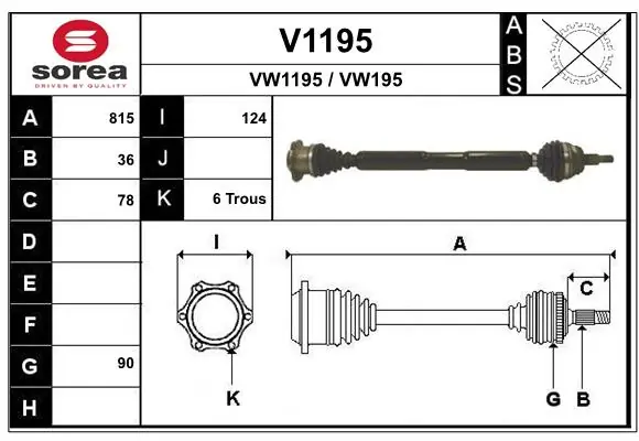 SNRA hajtótengely - V1195 - TothCarparts