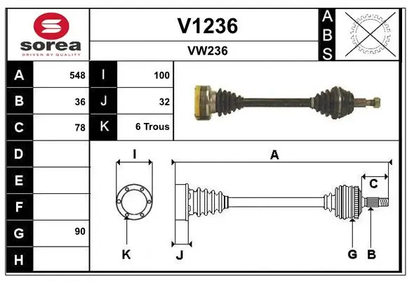 SNRA hajtótengely - V1236 - TothCarparts