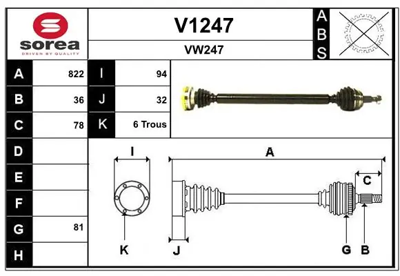 SNRA hajtótengely - V1247 - TothCarparts