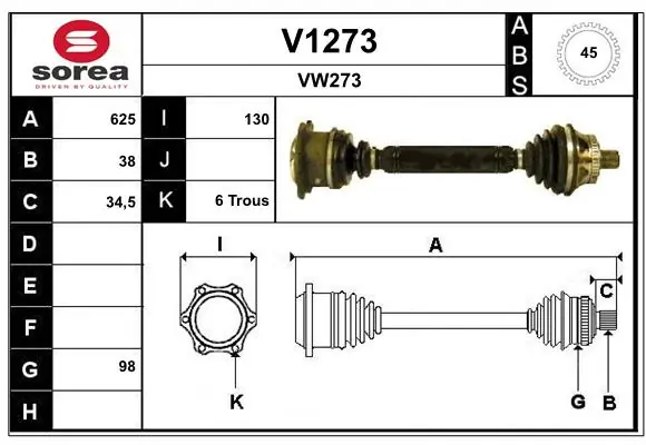 SNRA hajtótengely - V1273 - TothCarparts