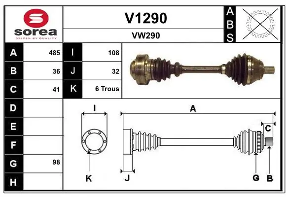 SNRA hajtótengely - V1290 - TothCarparts