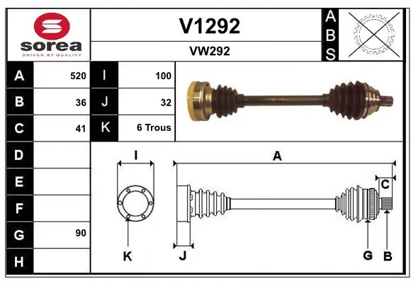 SNRA hajtótengely - V1292 - TothCarparts
