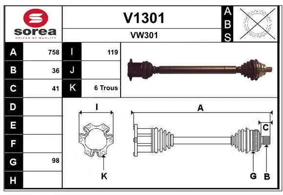 SNRA hajtótengely - V1301 - TothCarparts