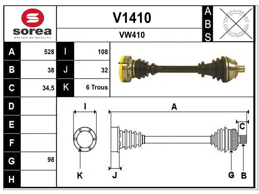 SNRA hajtótengely - V1410 - TothCarparts
