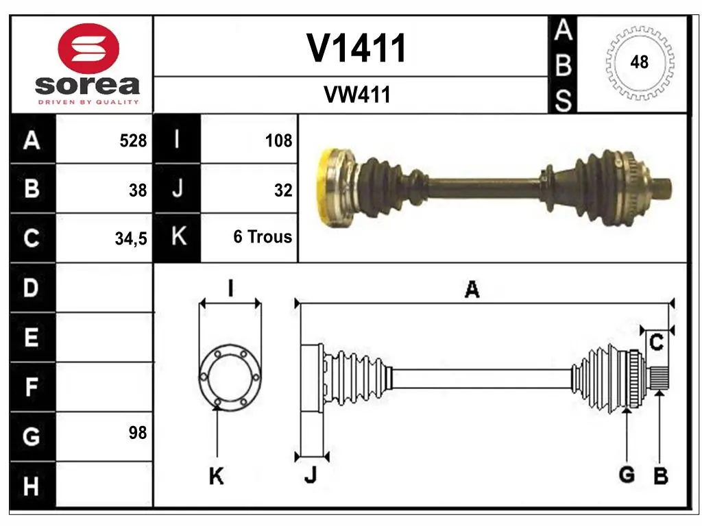 SNRA hajtótengely - V1411 - TothCarparts