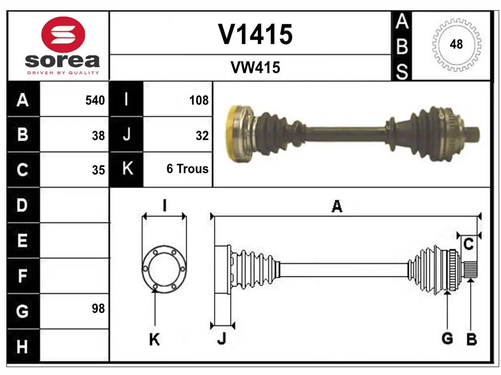 SNRA hajtótengely - V1415 - TothCarparts
