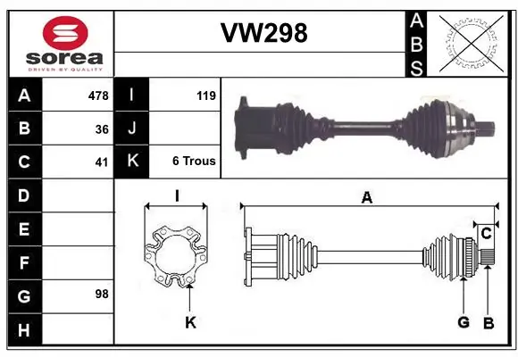 SERA hajtótengely - VW298 - TothCarparts