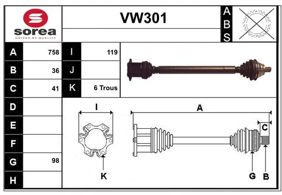 SERA hajtótengely - VW301 - TothCarparts